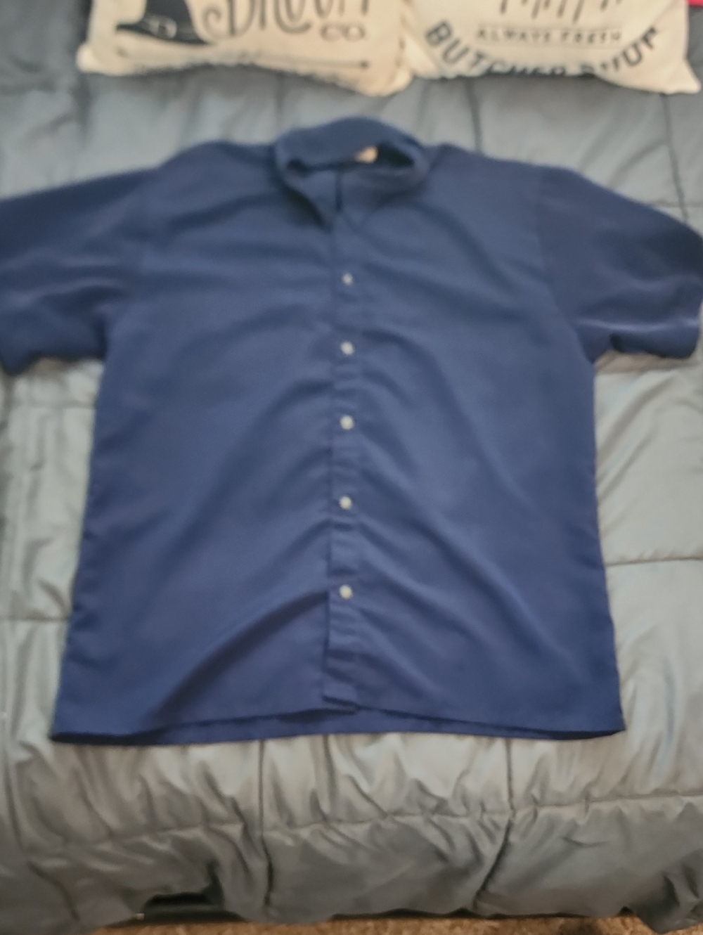 Versace Navy Blue Short-Sleeve Button-Down Shirt Size L